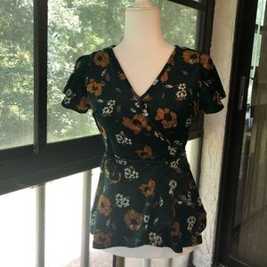 Sienna Sky Green Floral Velvet Wrap Blouse Size S